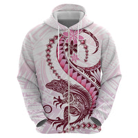 Pink Maori Tuatara Zip Hoodie Luxury Pastel Pattern