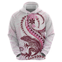 Pink Maori Tuatara Zip Hoodie Luxury Pastel Pattern