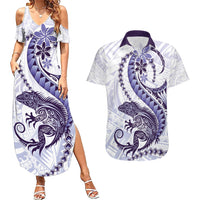 Purple Maori Tuatara Couples Matching Summer Maxi Dress and Hawaiian Shirt Luxury Pastel Pattern