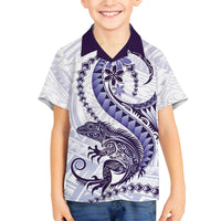 Purple Maori Tuatara Family Matching Puletasi and Hawaiian Shirt Luxury Pastel Pattern
