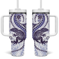 Purple Maori Tuatara Tumbler With Handle Luxury Pastel Pattern