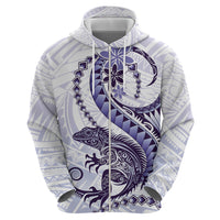 Purple Maori Tuatara Zip Hoodie Luxury Pastel Pattern