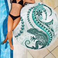 Teal Maori Tuatara Beach Blanket Luxury Pastel Pattern