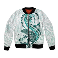 Teal Maori Tuatara Bomber Jacket Luxury Pastel Pattern