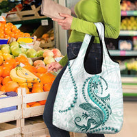 Teal Maori Tuatara Grocery Bag Luxury Pastel Pattern