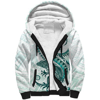 Teal Maori Tuatara Sherpa Hoodie Luxury Pastel Pattern