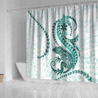 Teal Maori Tuatara Shower Curtain Luxury Pastel Pattern