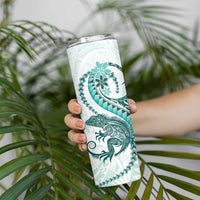 Teal Maori Tuatara Skinny Tumbler Luxury Pastel Pattern
