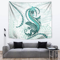 Teal Maori Tuatara Tapestry Luxury Pastel Pattern LT01 Teal - Polynesian Pride