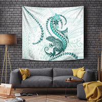 Teal Maori Tuatara Tapestry Luxury Pastel Pattern LT01 - Polynesian Pride