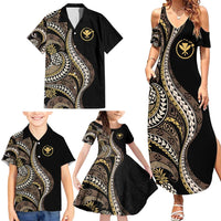 Hawaii Pineapple Brown Tribal Pattern Family Matching Summer Maxi Dress and Hawaiian Shirt - Polynesian Pride