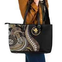 Hawaii Pineapple Brown Tribal Pattern Leather Tote Bag - Polynesian Pride