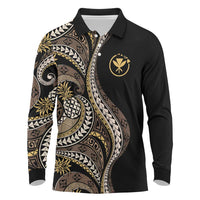 Hawaii Pineapple Brown Tribal Pattern Long Sleeve Polo Shirt - Polynesian Pride