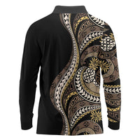 Hawaii Pineapple Brown Tribal Pattern Long Sleeve Polo Shirt - Polynesian Pride