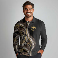 Hawaii Pineapple Brown Tribal Pattern Long Sleeve Polo Shirt - Polynesian Pride
