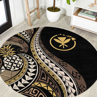 Hawaii Pineapple Brown Tribal Pattern Round Carpet - Polynesian Pride
