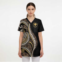 Hawaii Pineapple Brown Tribal Pattern Scrub Top - Polynesian Pride