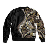 Hawaii Pineapple Brown Tribal Pattern Sleeve Zip Bomber Jacket - Polynesian Pride