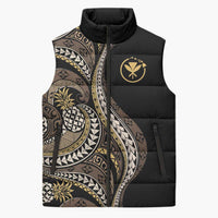 Hawaii Pineapple Brown Tribal Pattern Sleeveless Puffer Jacket - Polynesian Pride