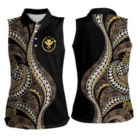 Hawaii Pineapple Brown Tribal Pattern Women Sleeveless Polo Shirt - Polynesian Pride