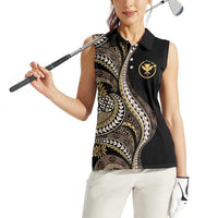Hawaii Pineapple Brown Tribal Pattern Women Sleeveless Polo Shirt - Polynesian Pride