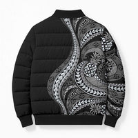 Hawaii Pineapple Gray Scale Tribal Pattern Bomber Puffer Jacket - Polynesian Pride