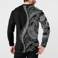 Hawaii Pineapple Gray Scale Tribal Pattern Button Sweatshirt - Polynesian Pride
