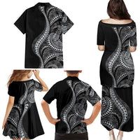 Hawaii Pineapple Gray Scale Tribal Pattern Family Matching Puletasi and Hawaiian Shirt - Polynesian Pride