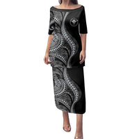 Hawaii Pineapple Gray Scale Tribal Pattern Family Matching Puletasi and Hawaiian Shirt - Polynesian Pride