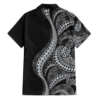 Hawaii Pineapple Gray Scale Tribal Pattern Family Matching Short Sleeve Bodycon Dress and Hawaiian Shirt - Polynesian Pride