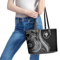 Hawaii Pineapple Gray Scale Tribal Pattern Leather Tote Bag - Polynesian Pride