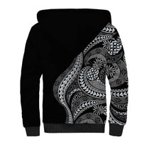 Hawaii Pineapple Gray Scale Tribal Pattern Sherpa Hoodie - Polynesian Pride