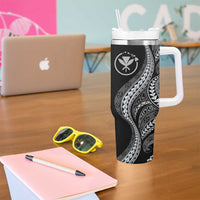 Hawaii Pineapple Gray Scale Tribal Pattern Tumbler With Handle - Polynesian Pride
