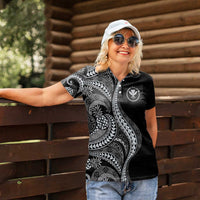 Hawaii Pineapple Gray Scale Tribal Pattern Women Polo Shirt - Polynesian Pride
