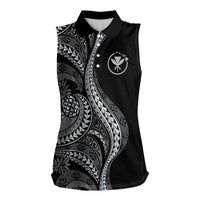 Hawaii Pineapple Gray Scale Tribal Pattern Women Sleeveless Polo Shirt - Polynesian Pride