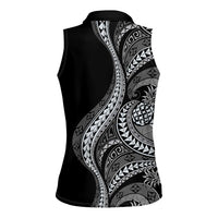 Hawaii Pineapple Gray Scale Tribal Pattern Women Sleeveless Polo Shirt - Polynesian Pride