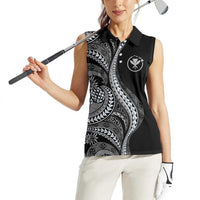 Hawaii Pineapple Gray Scale Tribal Pattern Women Sleeveless Polo Shirt - Polynesian Pride