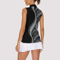 Hawaii Pineapple Gray Scale Tribal Pattern Women Sleeveless Polo Shirt - Polynesian Pride