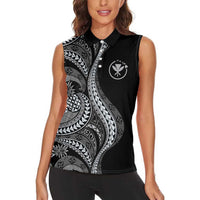 Hawaii Pineapple Gray Scale Tribal Pattern Women Sleeveless Polo Shirt - Polynesian Pride