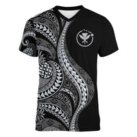 Hawaii Pineapple Gray Scale Tribal Pattern Women V-Neck T-Shirt - Polynesian Pride