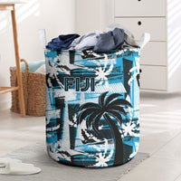 Fijian Rugby Laundry Basket Grunge Palm Stylized LT01 Blue - Polynesian Pride
