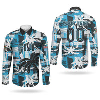 Custom Fijian Rugby Couples Matching Mermaid Dress and Long Sleeve Button Shirt Grunge Palm Stylized LT01 - Polynesian Pride