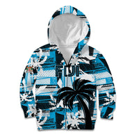 Custom Fijian Rugby Kid Hoodie Grunge Palm Stylized LT01 Zip Hoodie Blue - Polynesian Pride