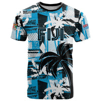 Custom Fijian Rugby T Shirt Grunge Palm Stylized LT01 Blue - Polynesian Pride