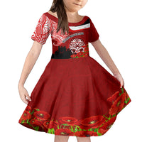 New Zealand ANZAC Waitangi Day Family Matching Summer Maxi Dress and Hawaiian Shirt Lest We Forget Soldier Tiki Maori Style LT03 Daughter's Dress Red - Polynesian Pride