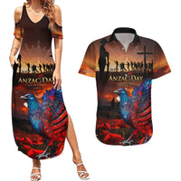 New Zealand Tui Bird Soldier ANZAC Couples Matching Summer Maxi Dress and Hawaiian Shirt Lest We Forget LT03 Black - Polynesian Pride