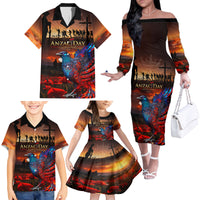New Zealand Tui Bird Soldier ANZAC Family Matching Off Shoulder Long Sleeve Dress and Hawaiian Shirt Lest We Forget LT03
