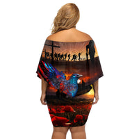 New Zealand Tui Bird Soldier ANZAC Off Shoulder Short Dress Lest We Forget LT03 - Polynesian Pride