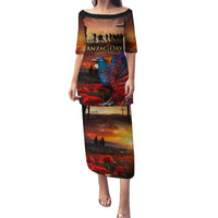 New Zealand Tui Bird Soldier ANZAC Puletasi Lest We Forget LT03 Long Dress Black - Polynesian Pride