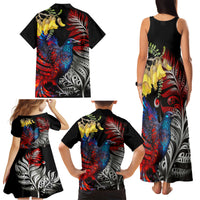 New Zealand Kohwhai Tui Bird Family Matching Tank Maxi Dress and Hawaiian Shirt Silver Fern Version LT03 - Polynesian Pride